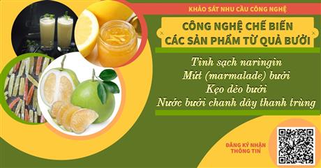 Mời tham gia khảo sát nhu cầu công nghệ " Công nghệ chế biến các sản phẩm từ quả bưởi"