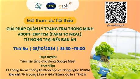 Mời tham dự hội thảo giới thiệu "Giải pháp quản lý trang trại thông minh ASOFT-ERP F2M (farm to meal) từ nông trại đến bàn ăn"