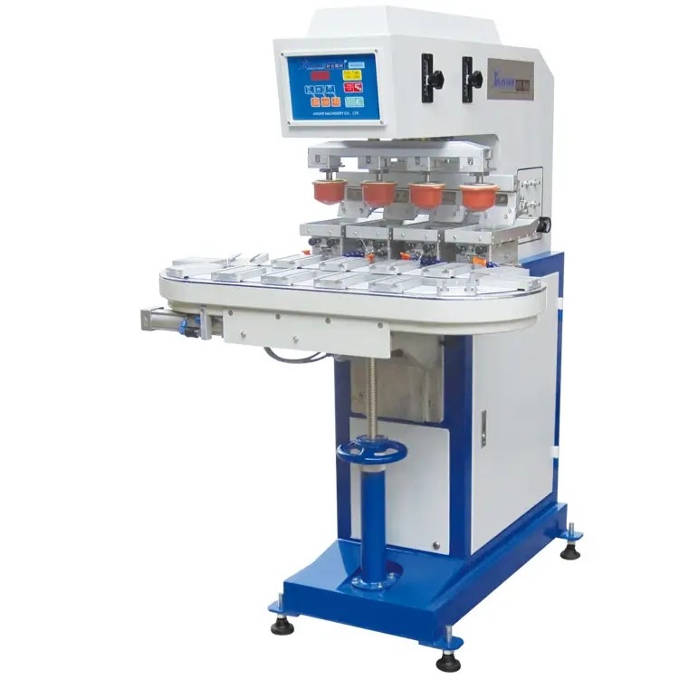 Máy in 4 màu 2 loại băng tải tròn và dọc