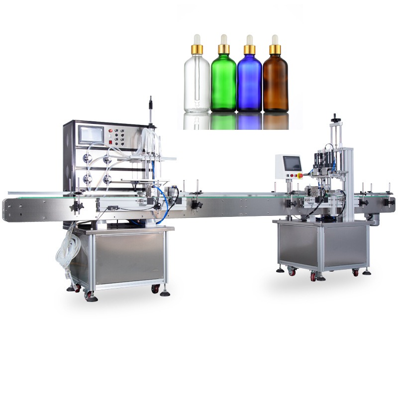 Dây chueyền chiết rót siết nắp tinh dầu 6 vòi bơm tự động