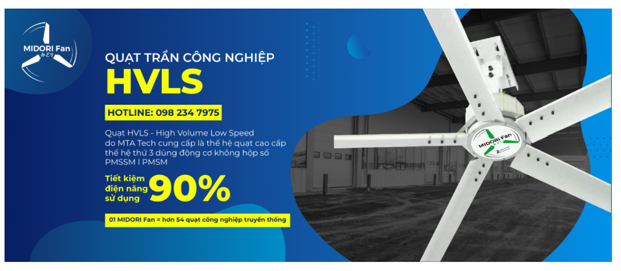 Giải pháp làm mát nhà xưởng và tiết kiệm năng lượng: Quạt trần công nghiệp HVLS MIDORI