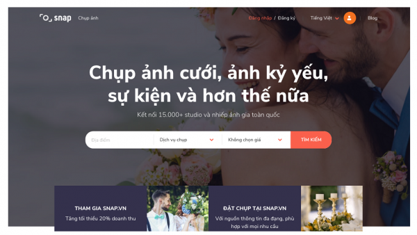 Snap – Kết nối 15,000+ nhiếp ảnh gia và khách hàng